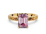 Solitaire Engagement Ring Setting for Fancy Pink Emerald Cut Center with Scrollwork Band and Prong Head in Yellow Gold
