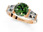 Channel-Set Engagement Ring Setting for Fancy Green Round Cut Center with Baguette Band and Prong Head in Rose Gold