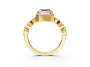 Vintage Station Engagement Ring Setting for Fancy Pink Asscher Cut Center with Accents and Prong Head in Yellow Gold