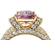 Pave Engagement Ring Setting for Fancy Pink Princess Cut Center with Curved Accent Rows, Openwork and Prong Head in Yellow Gold