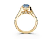 Solitaire Engagement Ring Setting for Fancy Blue Cushion Cut Center with Pave Cathedral Shoulders and Prong Head in Yellow Gold