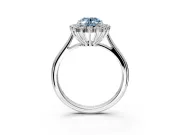 Starburst Halo Engagement Ring Setting for Fancy Blue Oval Center with Thin Round-Wire Band and Prong Head in Sterling Silver