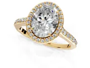 Halo Engagement Ring Setting for Oval Center with Pave Accents, Heart Basket and Prong Head in Yellow Gold