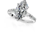 Baguette Engagement Ring Setting for Marquise Center with Alternating Bar-Set Band and Prong Head in White Gold