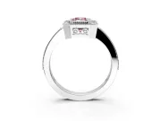 Halo Engagement Ring Setting for Fancy Pink Emerald Cut Center with Milgrain Halo, Pave Band and Prong Head in White Gold