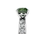 Solitaire Engagement Ring Setting for Fancy Green Cushion Cut Center with Channel-Set Accents and Prong Head in White Gold