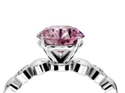 Solitaire Engagement Ring Setting for Fancy Pink Round Cut Center with Beaded Bezel Station Band and Prong Head in Platinum
