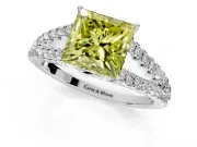 Solitaire Engagement Ring Setting for Fancy Yellow Princess Cut Center with Pave Split Shank and Prong Head in White Gold