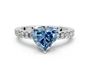 Solitaire Engagement Ring Setting for Fancy Blue Heart-Shaped Center with Single Row Accent Band and Prong Head in White Gold
