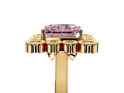Cluster Halo Engagement Ring Setting for Fancy Pink Radiant Cut Center with Milgrain Bezel Accents and Prong Head in Yellow Gold