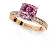Milgrain Pave Engagement Ring Setting for Fancy Pink Cushion Cut Center with Accent Band and Prong Head in Rose Gold