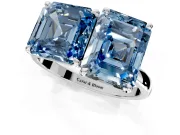 Fancy Blue Asscher Cut and Emerald Cut Lab-Grown Diamond Toi et Moi Engagement Ring with Prong-Set Stones in White Gold