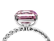 Solitaire Engagement Ring Setting for Fancy Pink Asscher Cut Center with Plain Twisted Rope Band and Prong Head in Sterling Silver