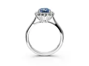 Starburst Halo Engagement Ring Setting for Fancy Blue Radiant Cut Center with Thin Round-Wire Band and Prong Head in White Gold