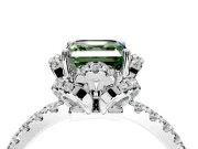 Floral Halo Engagement Ring Setting for Fancy Green Asscher Cut Center with Pave Band and Prong Head in White Gold