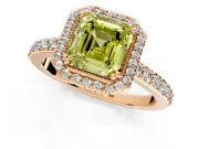 Halo Engagement Ring Setting for Fancy Yellow Asscher Cut Center with Inner Milgrain Border and Prong Head in Rose Gold
