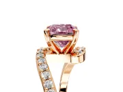 Solitaire Engagement Ring Setting for Fancy Pink Cushion Cut Center with Pave Bypass Swirl Band and Prong Head in Rose Gold