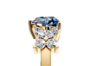 Floral Engagement Ring Setting for Fancy Blue Heart-Shaped Center with Marquise Cluster Shoulders and Prong Head in Yellow Gold