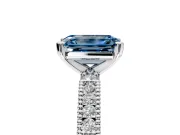 Solitaire Engagement Ring Setting for Fancy Blue Emerald Cut Center with Milgrain-Edged Pave Band and Prong Head in Sterling Silver