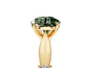 Solitaire Engagement Ring Setting for Fancy Green Round Cut Center with Carved Leaf Shoulders and Prong Head in Yellow Gold