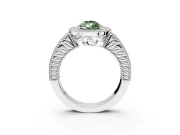 Milgrain Halo Engagement Ring Setting for Fancy Green Pear-Shaped Center with Pave Band and Prong Head in Platinum