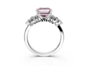 Cluster Engagement Ring Setting for Fancy Pink Asscher Cut Center with 2-Row Shoulder Clusters and Prong Head in Platinum