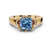 Solitaire Engagement Ring Setting for Fancy Blue Cushion Cut Center with Wide Band, Pave Collar and Prong Head in Yellow Gold