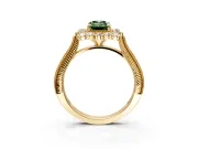 Milgrain Halo Engagement Ring Setting for Fancy Green Emerald Cut Center with Bezel Point Accents and Prong Head in Yellow Gold