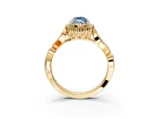 Halo Engagement Ring Setting for Fancy Blue Marquise Center with Leaf Motif Split Shank and Prong Head in Yellow Gold