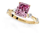 Solitaire Engagement Ring Setting for Fancy Pink Radiant Cut Center with Bezel Station Band and Prong Head in Yellow Gold