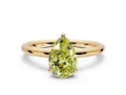 Low-Set Solitaire Engagement Ring Setting for Fancy Yellow Pear-Shaped Center with Thin Plain Band and Prong Head in Yellow Gold