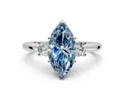 3 Stone Engagement Ring Setting for Fancy Blue Marquise Center with Wide Plain Band and Prong Head in Platinum