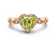 Milgrain Bezel Engagement Ring Setting for Fancy Yellow Heart-Shaped Center with Marquise Stations and Bezel Head in Rose Gold