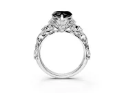 Solitaire Engagement Ring Setting for Fancy Black Heart-Shaped Center with Filigree Band and Prong Head in Sterling Silver