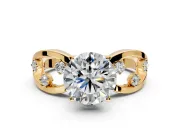 Solitaire Engagement Ring Setting for Round Cut Center with Criss-Cross Accent Band and Prong Head in Yellow Gold