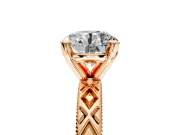 Solitaire Engagement Ring Setting for Round Cut Center with Milgrain X Pattern Band and Prong Head in Rose Gold