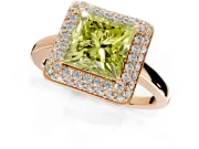 Halo Engagement Ring Setting for Fancy Yellow Princess Cut Center with Plain Tapered Band and Prong Head in Rose Gold