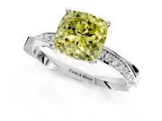 Side Accent Engagement Ring Setting for Fancy Yellow Cushion Cut Center with Accent Shoulders and Prong Head in White Gold