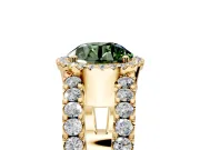 Halo Engagement Ring Setting for Fancy Green Round Cut Center with Wide-Open Pave Split Shank and Prong Head in Yellow Gold
