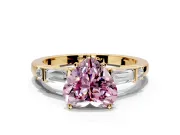 Bar-Set Engagement Ring Setting for Fancy Pink Heart-Shaped Center with Tapered Baguette Accents and Prong Head in Yellow Gold