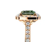 Halo Engagement Ring Setting for Fancy Green Asscher Cut Center with Pave Accents, Heart Basket and Prong Head in Rose Gold