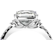 Paired Accent Engagement Ring Setting for Asscher Cut Center with Pave Band and Prong Head in Sterling Silver