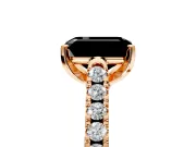 Solitaire Engagement Ring Setting for Fancy Black Emerald Cut Center with Partway Pave Band and Prong Head in Rose Gold