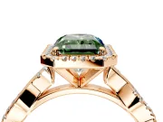 Halo Engagement Ring Setting for Fancy Green Radiant Cut Center with Pave and Plain Twist Band and Prong Head in Rose Gold