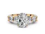 5 Stone Engagement Ring Setting for Oval Center with Graduated Accents and Prong Head in Yellow Gold