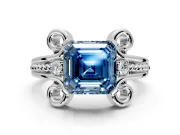 Solitaire Engagement Ring Setting for Fancy Blue Asscher Cut Center with Twisted Band and Scroll Prong Head in Platinum