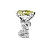 Solitaire Engagement Ring Setting for Fancy Yellow Pear-Shaped Center with Bar-Station Pave Twist and Prong Head in Platinum
