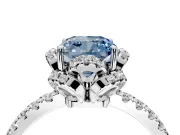 Halo Engagement Ring Setting for Fancy Blue Cushion Cut Center with Openwork Halo, Pave Band and Prong Head in White Gold