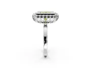 Halo Engagement Ring Setting for Fancy Yellow Princess Cut Center with Milgrain Bezel Rim, Plain Band and Prong Head in Sterling Silver