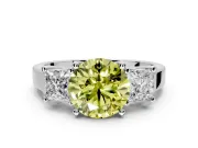 3 Stone Engagement Ring Setting for Fancy Yellow Round Cut Center with Matching Side Accents and Prong Head in Platinum
